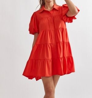 Entro Auburn Cottagecore Boho Puff Sleeve Botton Up Mini Dress Size M.